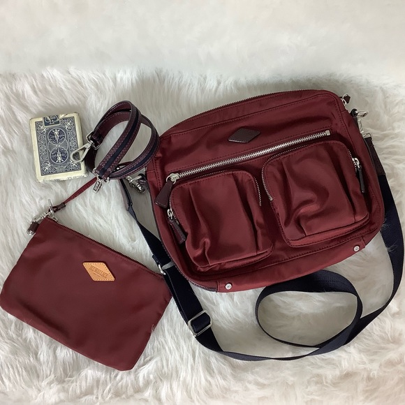 MZ Wallace Handbags - MZ Wallace Red Nylon Leather Trim Crossbody Shoulder Bag